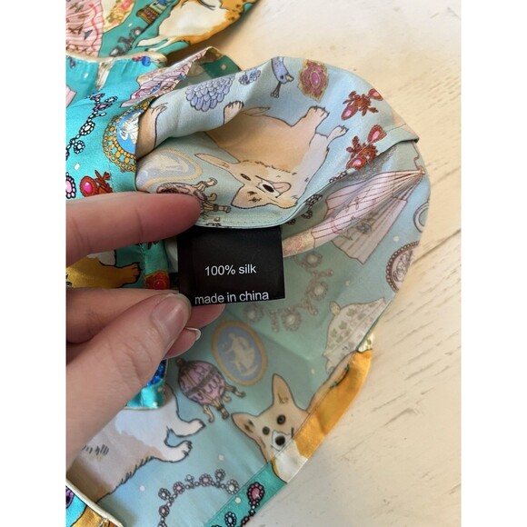 Karen Mabon Oh So Royal Turquoise Luxury Silk Pajama Set Corgi Queen Jewels L - Picture 5 of 5